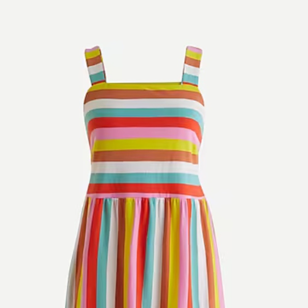 J. Crew Rainbow Striped Tiered Maxi Dress Colorful Flowy Pockets Midi Cotton - Picture 5 of 16